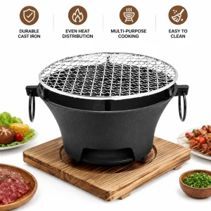 Charcoal Grill, Cast Iron Body Stainless Steel