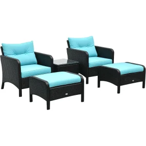 5 Pieces Rattan Wicker Lounge Chair