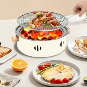 Charcoal Barbecue Grill, Multifunctional Charcoal Grill Smokeless Round