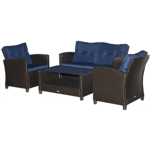 4 Piece Patio Furniture Set, Outdoor  Navy Blue